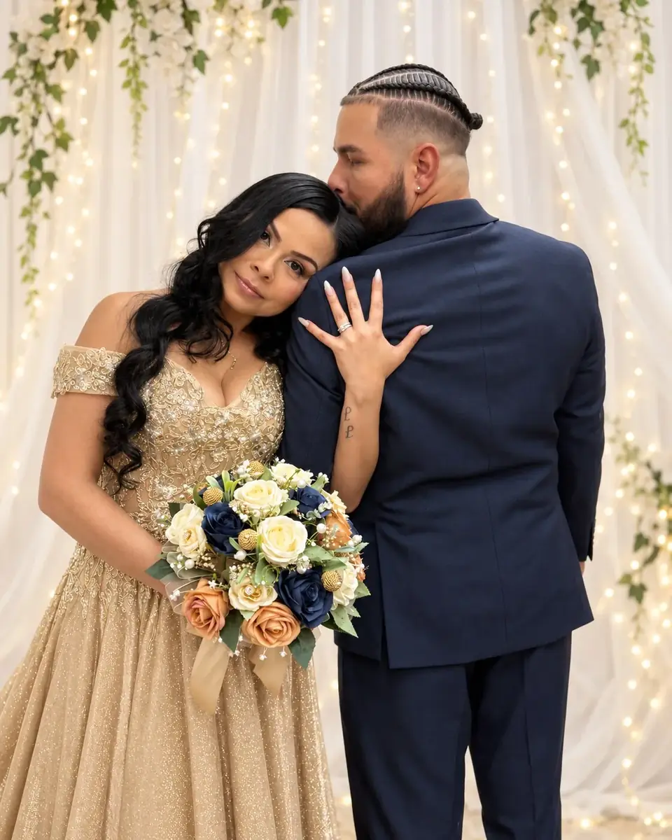 Newlywed couple posing together